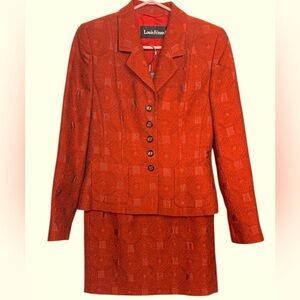 Louis Feraud Vintage Wool Blend, Lined, Rusty Red Blazer and Skirt Set